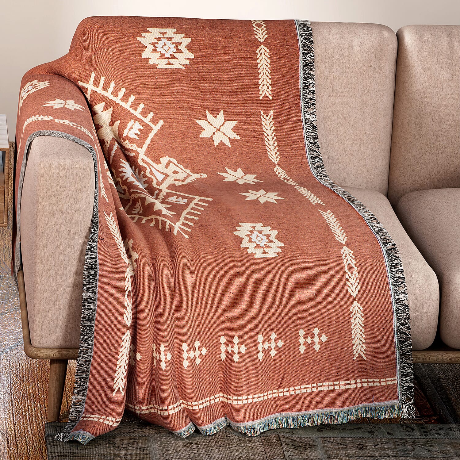 Soft Woven Jacquard Couch Throw - Wall Hanging (Size 152x127cm) - Orange