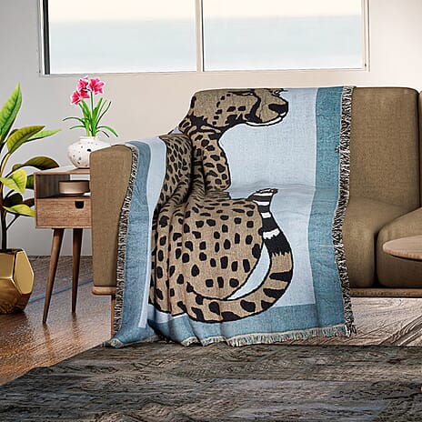 Soft Woven Jacquard Blanket Throw - Leopard 127 x 152 cm