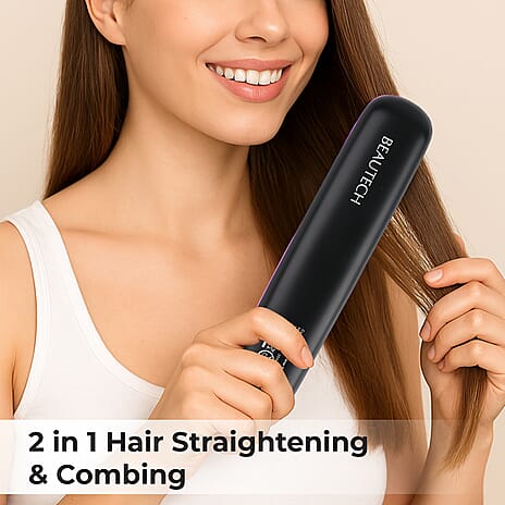 Beautech Portable Wireless LCD Straightener Brush (35W) - Black