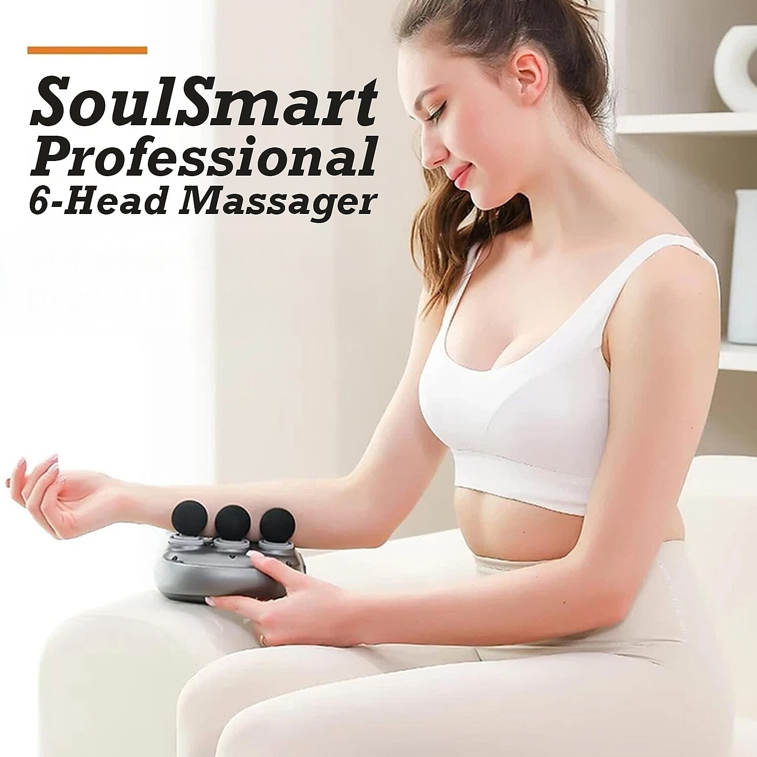 SoulSmart 6 Heads Massager with 9 intensity levels  Powered by 2000mAh Battery Promotes Blood Circulation, Eases Muscle Tension & Vanquishes Fatigue (Size 30x15 cm) - Grey
