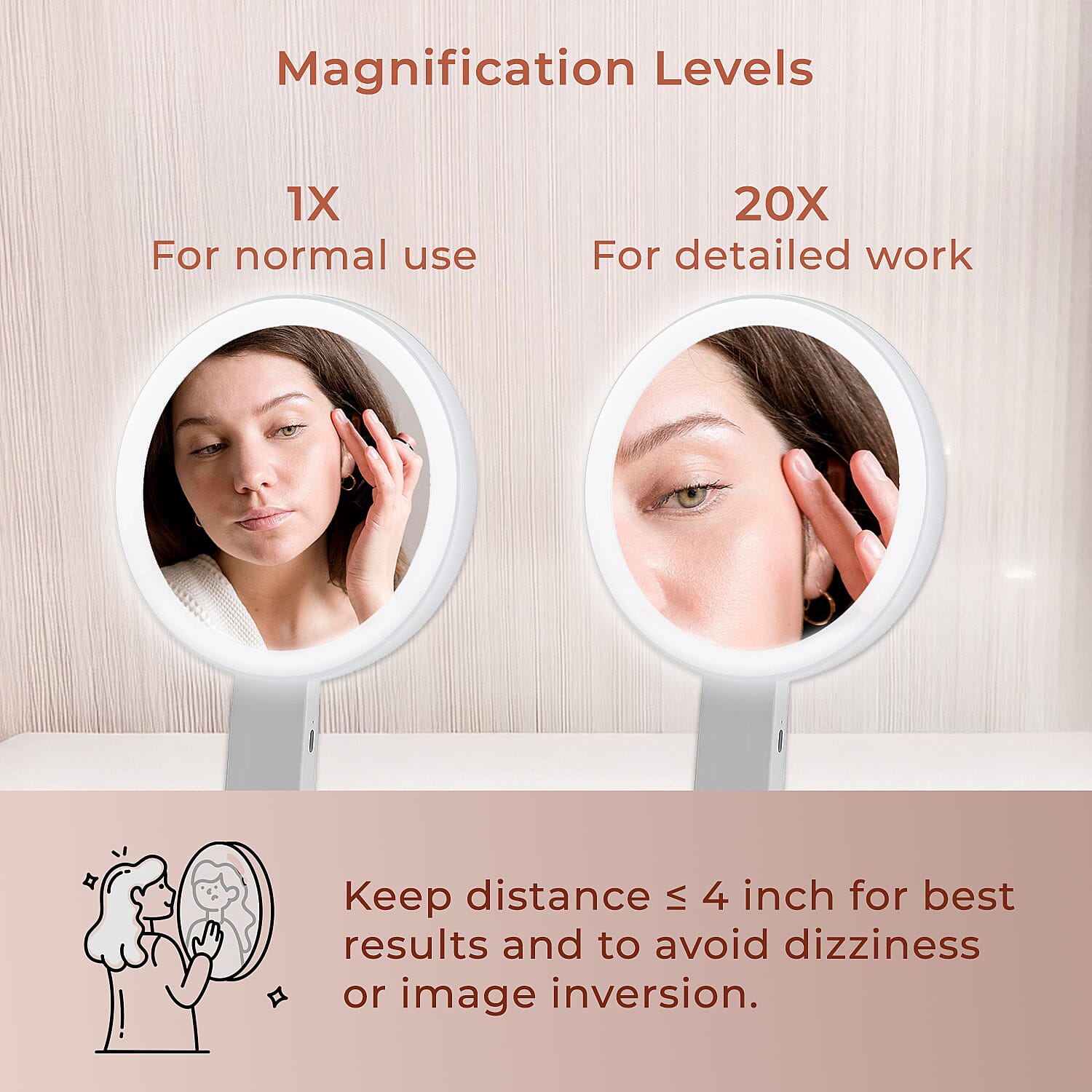 LED Cosmetic Mirror with Double Sided 1X - 20X Magnifying Mirror - White