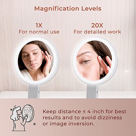 LED Cosmetic Mirror- 2 sides features 1X and 20X mirror magnification with intelligent touch switch