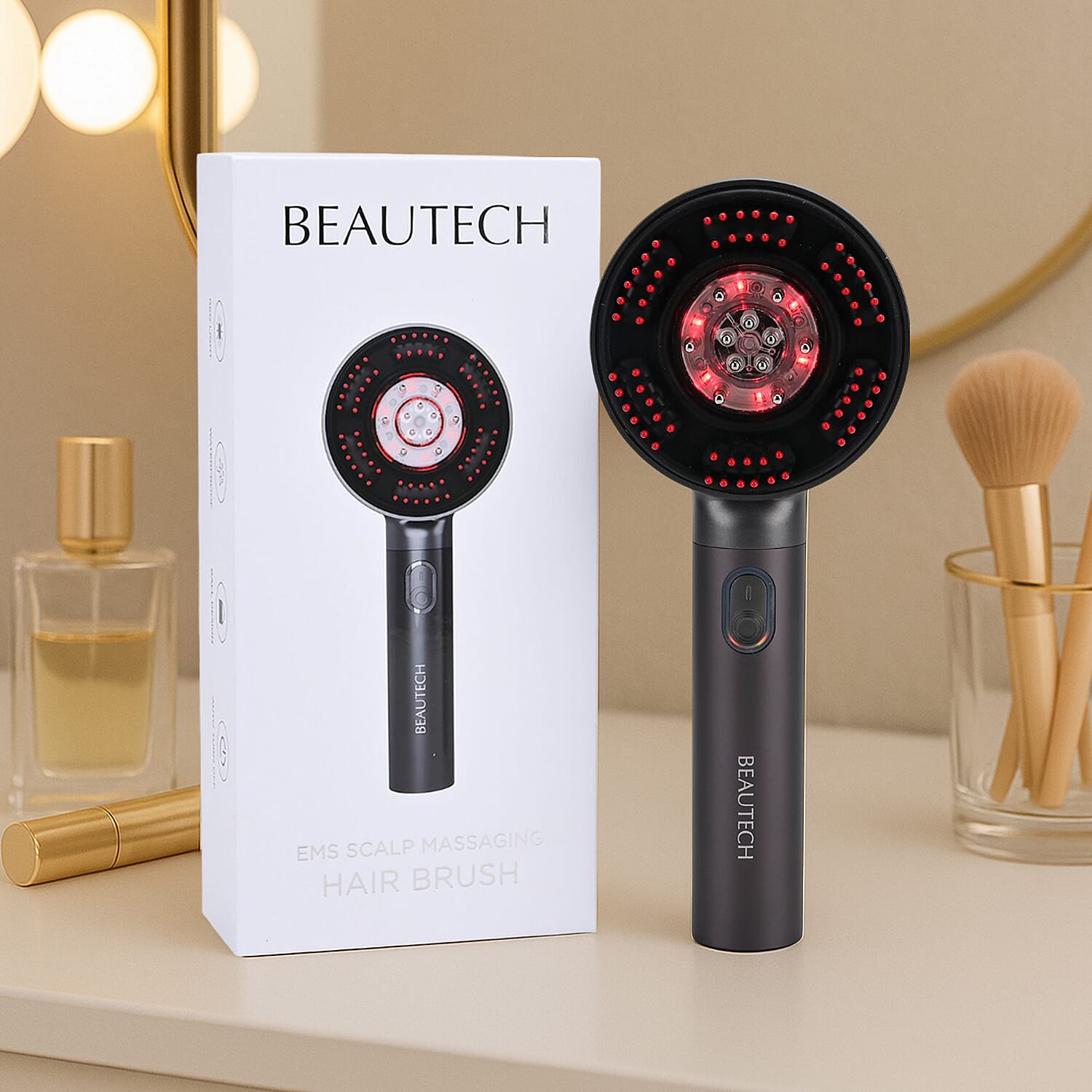 Beautech - EMS Scalp Massaging Brush with Red Light Therapy stimulates hair growth by boosting blood flow to follicles, leading to thicker hair and reducing hair loss