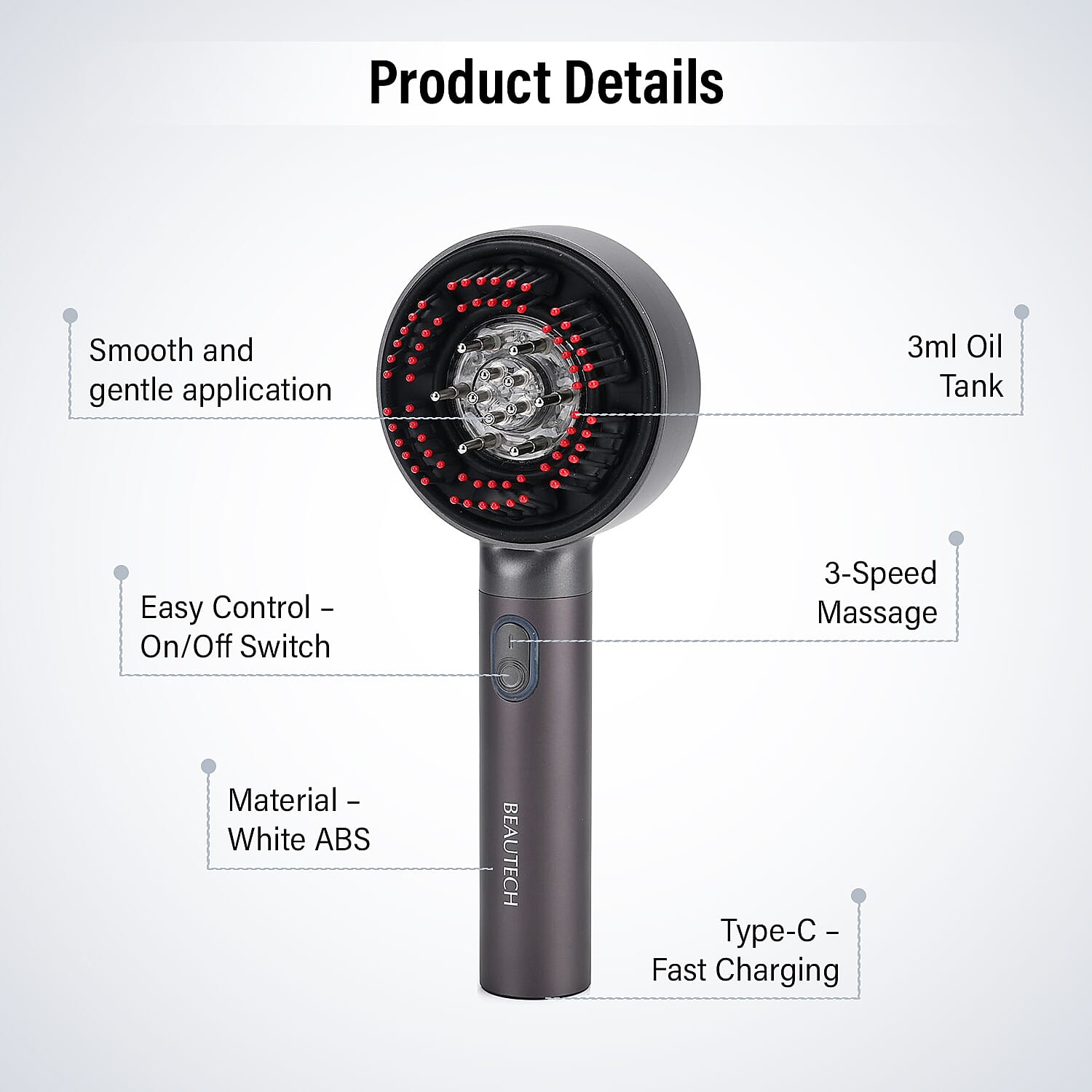 Beautech - EMS Scalp Massaging Brush with Red Light Therapy stimulates hair growth by boosting blood flow to follicles, leading to thicker hair and reducing hair loss