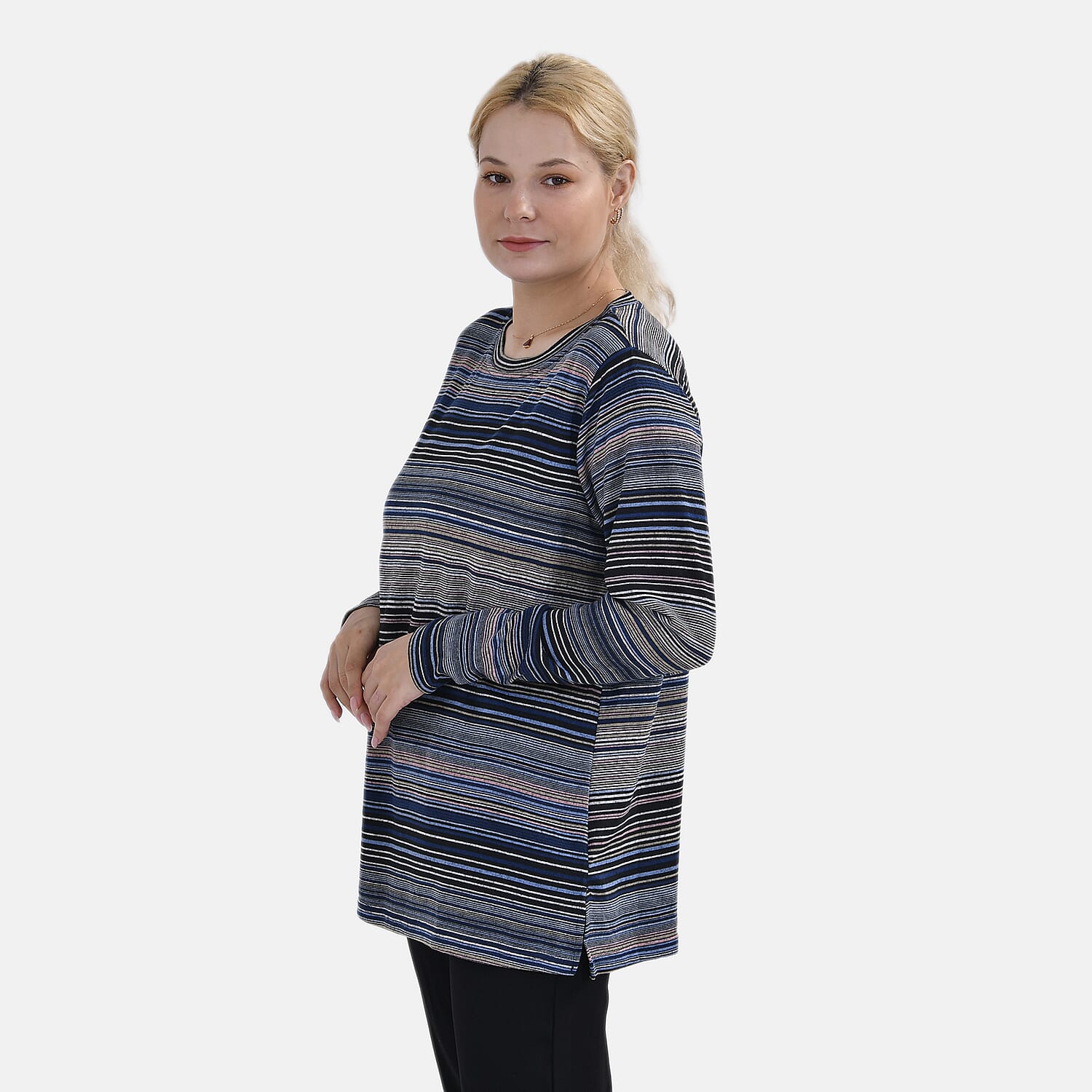 La Marey Stripe Pattern Jersey Top (One Size) - Blue