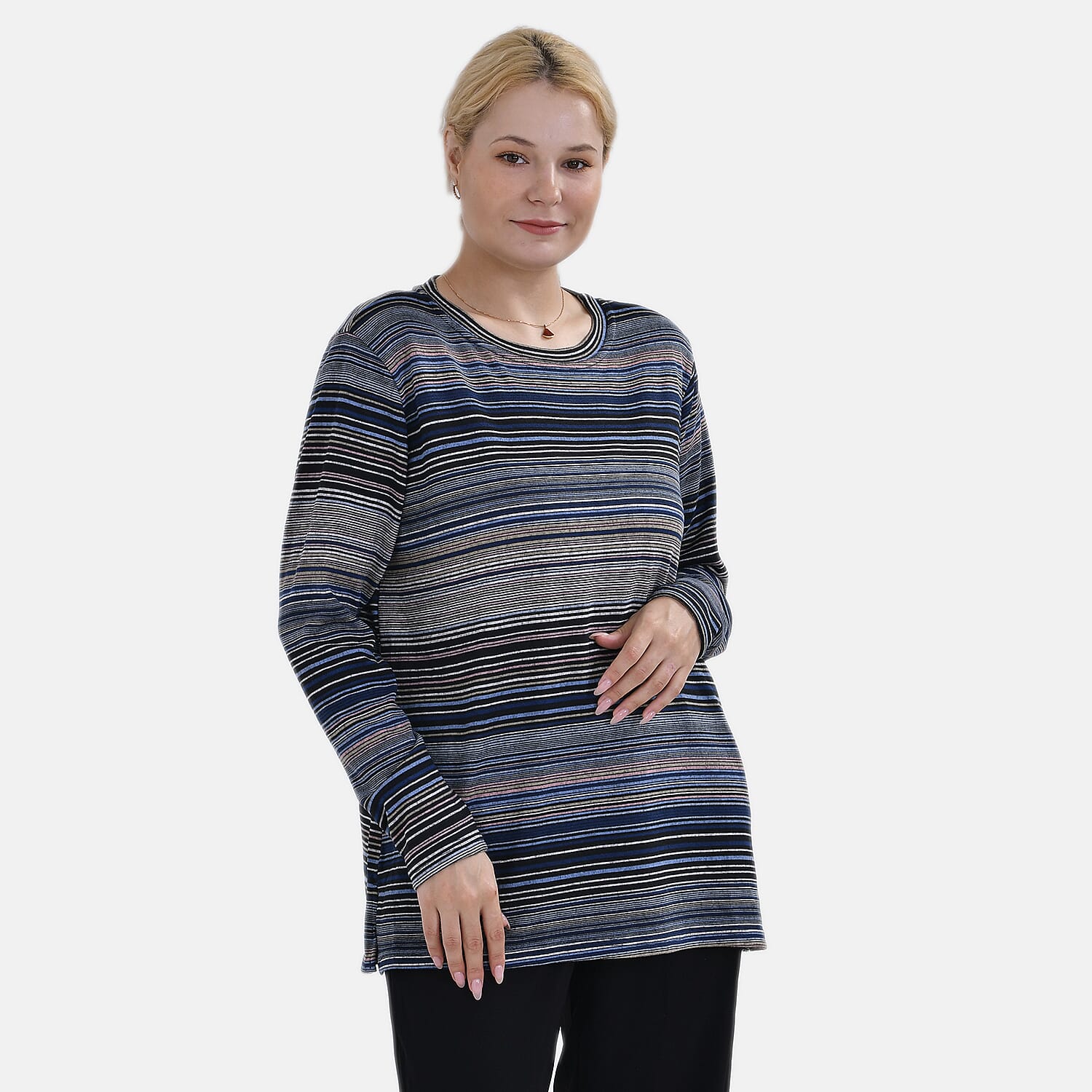 La Marey Stripe Pattern Jersey Top (One Size) - Blue