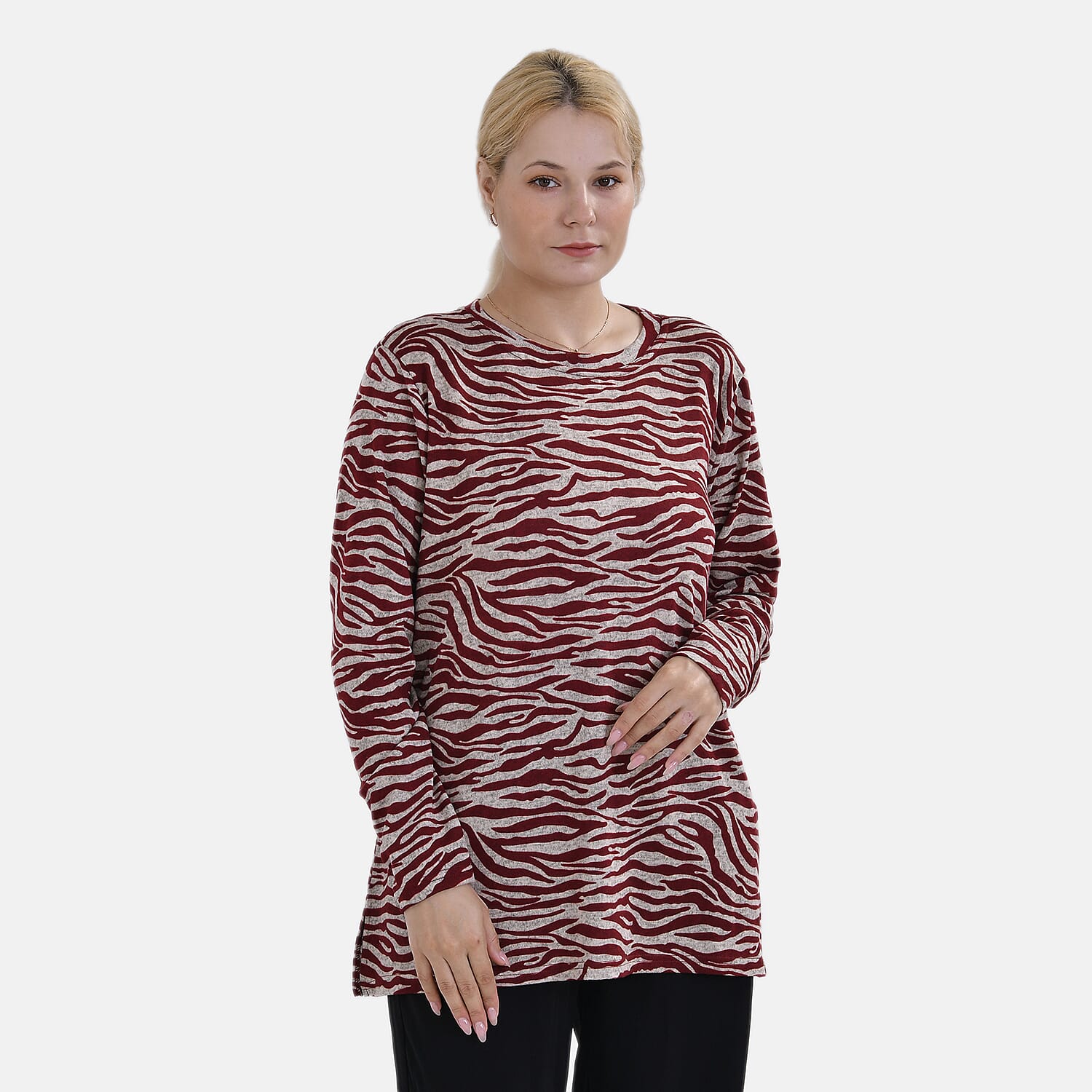 La Marey  (Pattern) Full Sleeve Jersey Tops with Printed Stripes- Red