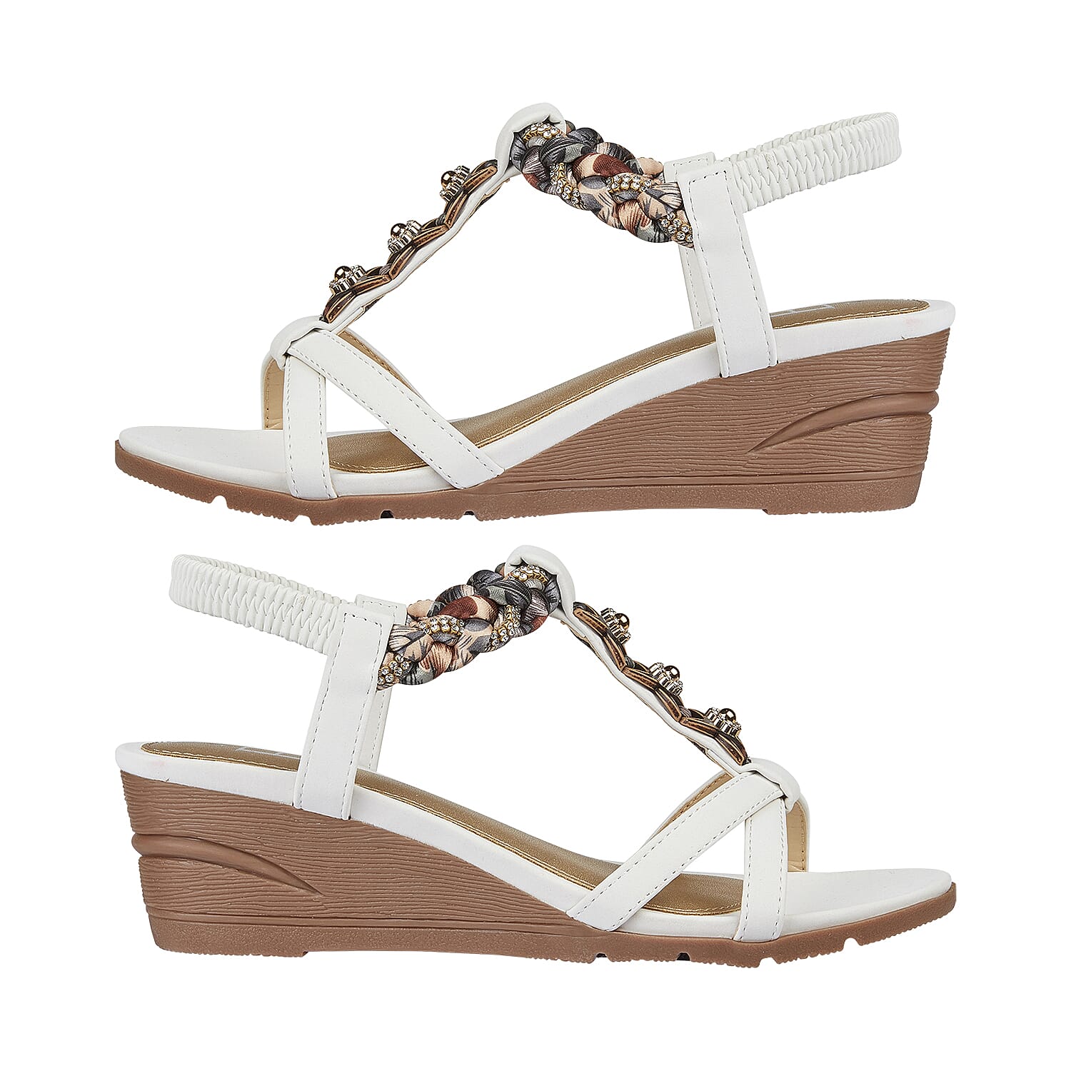  Shoes by Emma Ladies ST VINCENT Lightweight Wedge Sandal with Plaited Material and Diamante Trim  - White
