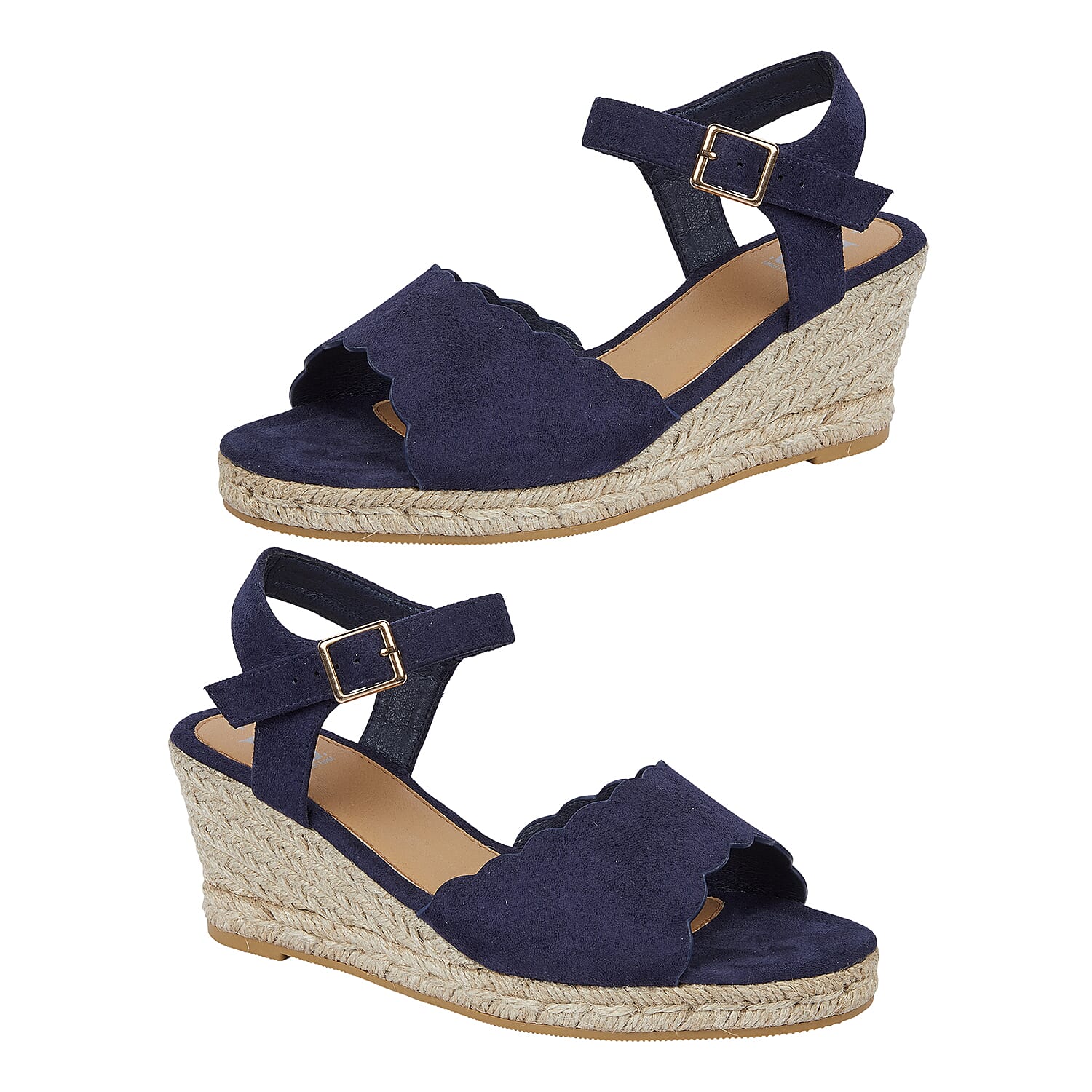Shoes by Emma Ladies Nicola Wedge Sandal with Scallop and Buckle Strap (Size 5) - Navy
