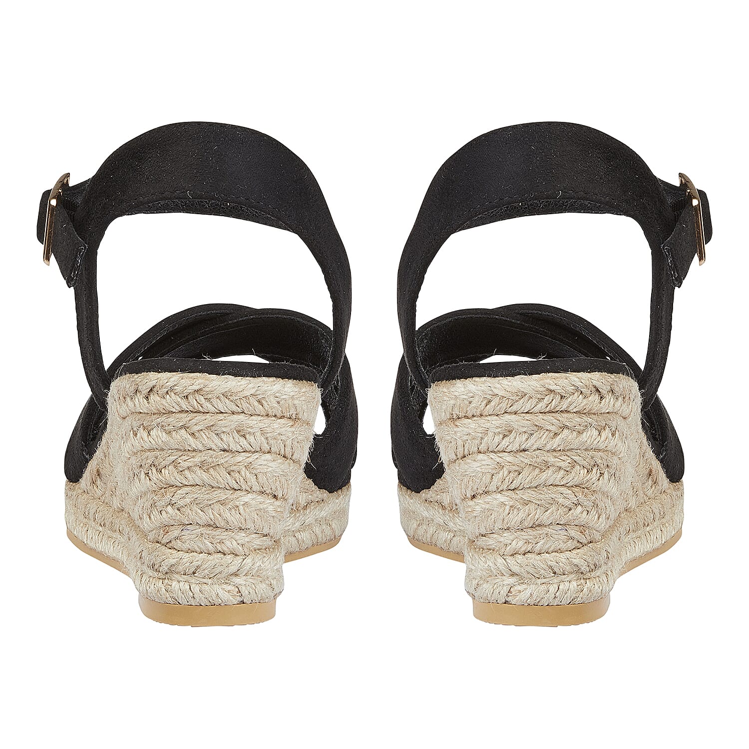  Shoes by Emma Ladies MALIBU Hessian Wedge Sandal with Cross Over Front and Buckle  - Black