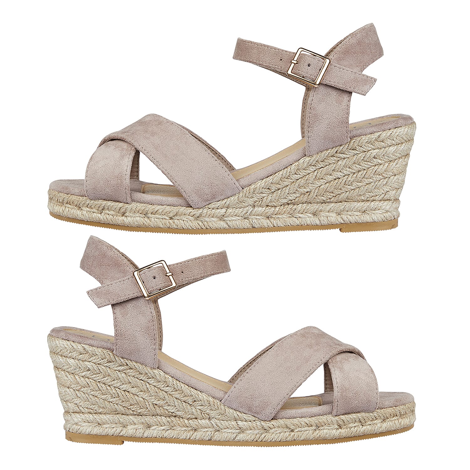  Shoes by Emma Ladies MALIBU Hessian Wedge Sandal with Cross Over Front and Buckle  - Black