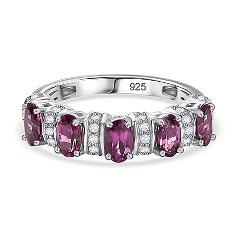 TONY DINIZ COLLECTION - Rare Natural Ember Garnet with Natural White Zircon Ring in rhodium Sterling Silver 2.25 ct