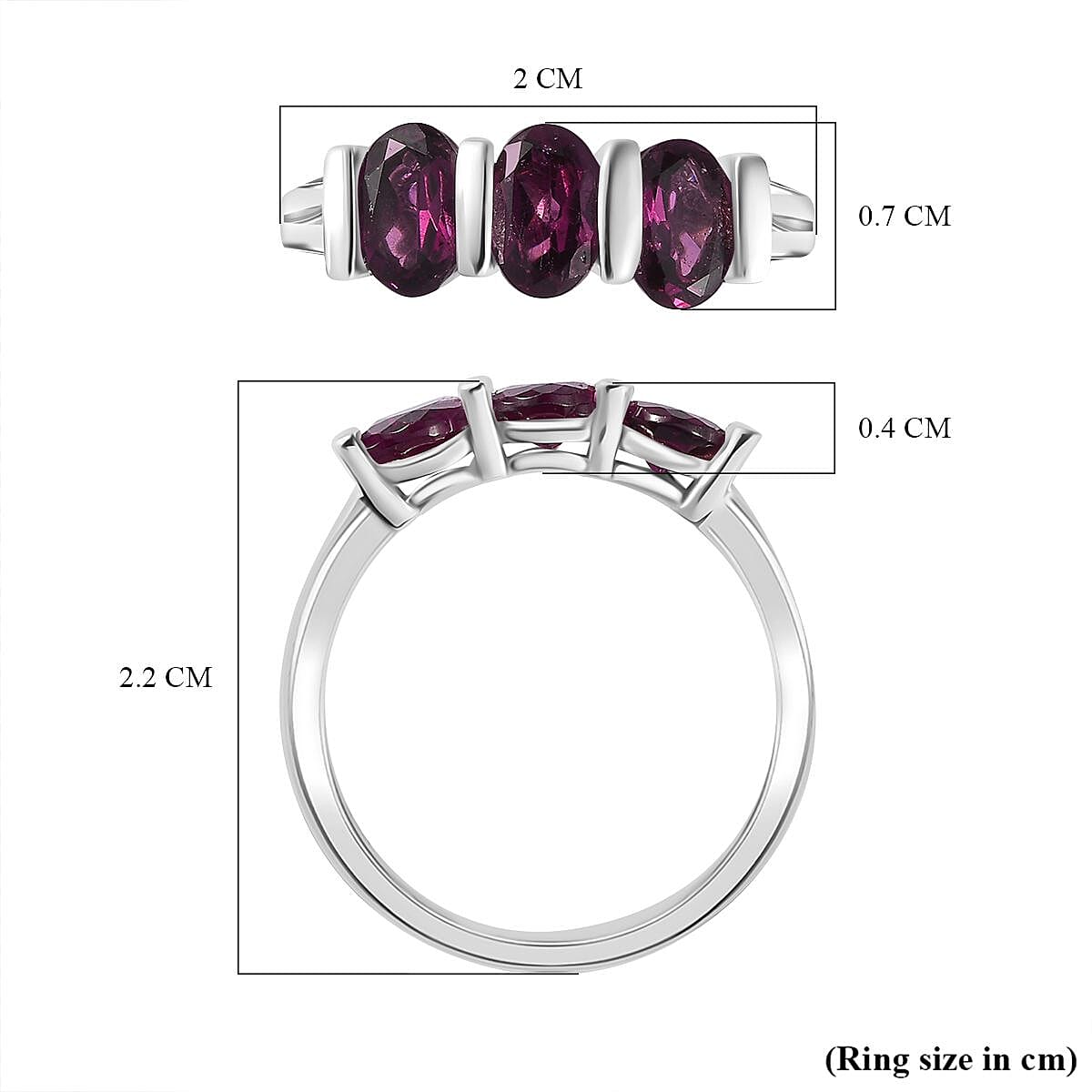 TONY DINIZ COLLECTION - Rare Natural EMBER Garnet Ring in rhodium Sterling Silver 1.80 ct