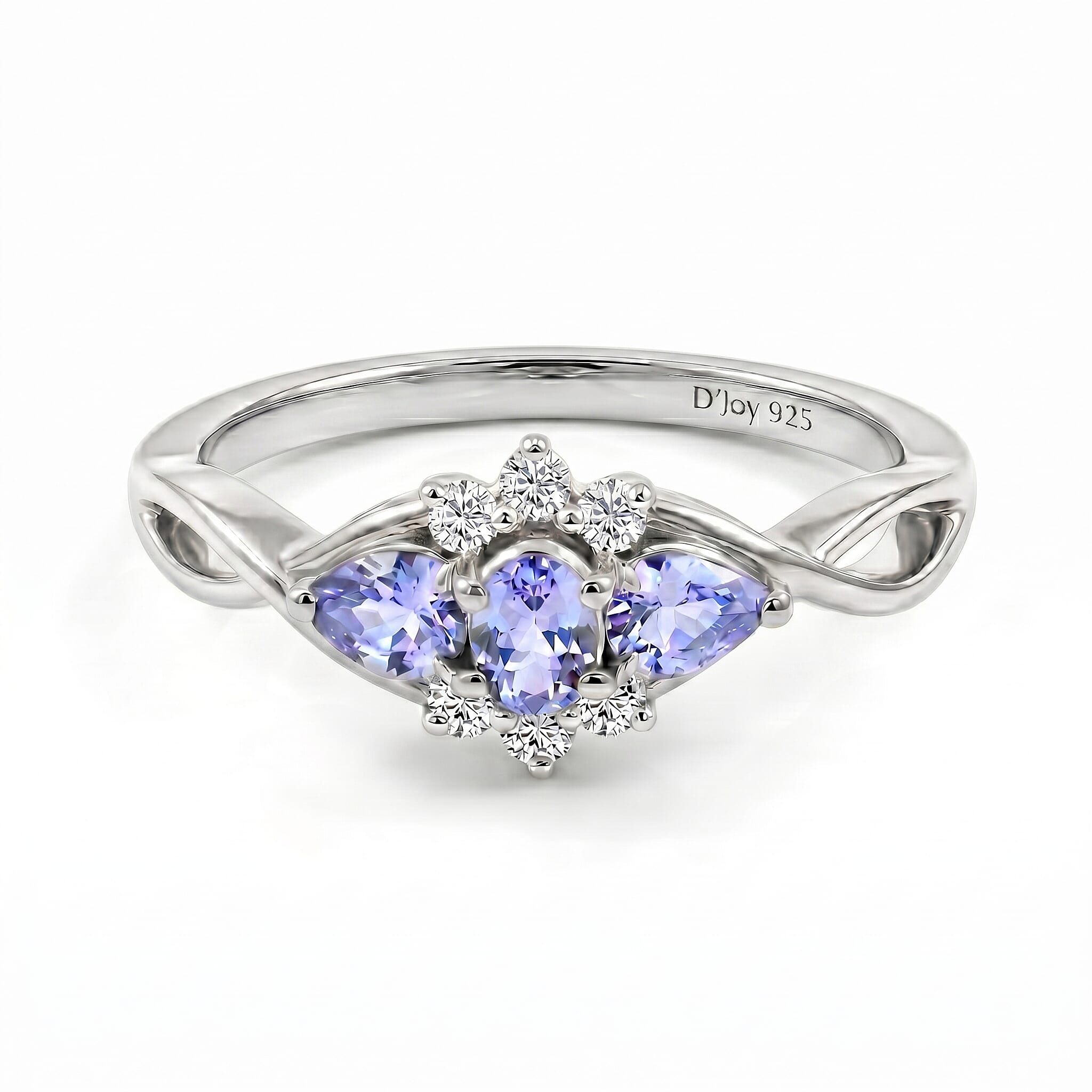 Royal Bali Collection - D'Joy Tanzanite & White Zircon Three Stone Ring in Sterling Silver