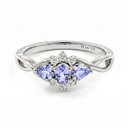 Royal Bali Collection - D'Joy Tanzanite & White Zircon Three Stone Ring in Sterling Silver