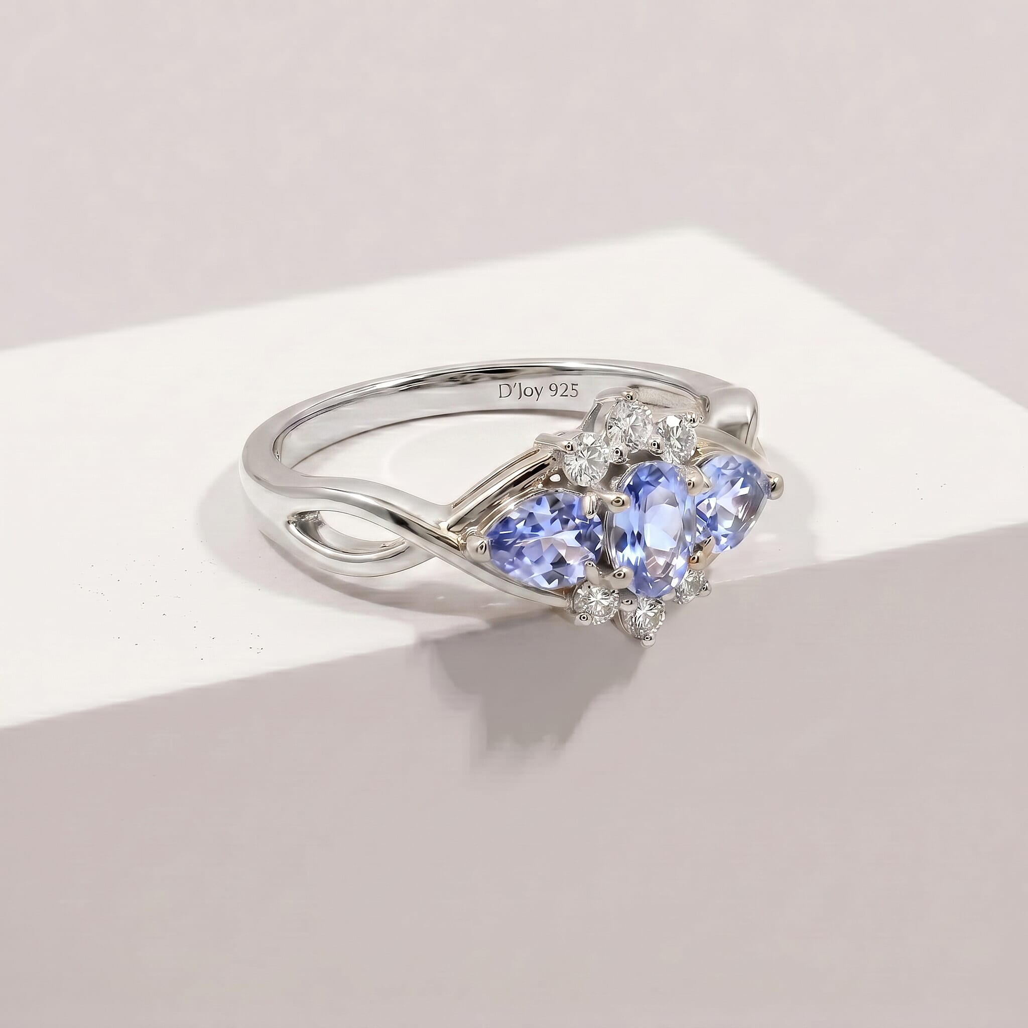 Royal Bali Collection - D'Joy Tanzanite & White Zircon Three Stone Ring in Sterling Silver