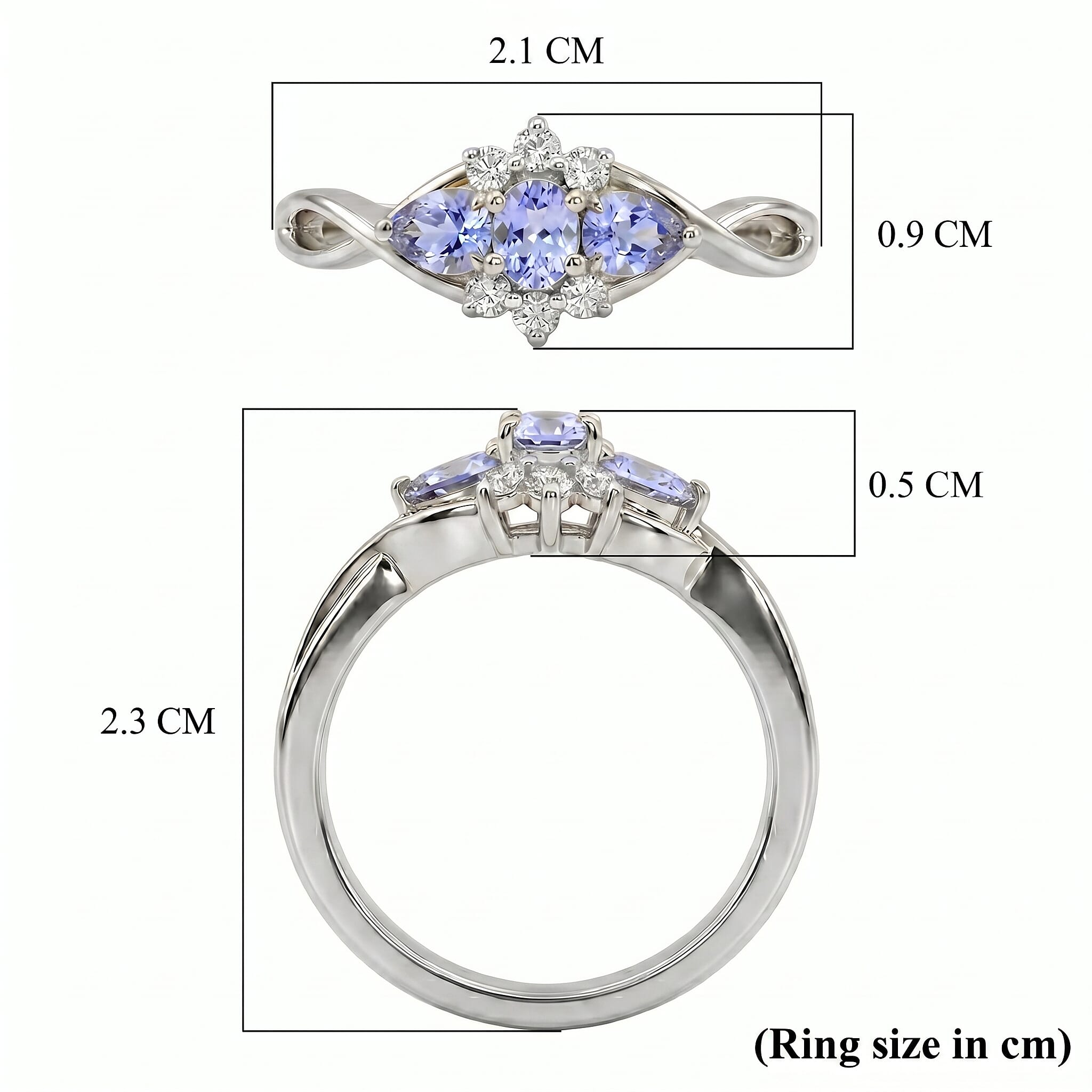 Royal Bali Collection - D'Joy Tanzanite & White Zircon Three Stone Ring in Sterling Silver