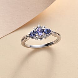 Royal Bali Collection - D'Joy Tanzanite & White Zircon Three Stone Ring in Sterling Silver