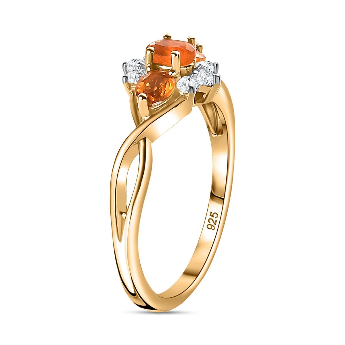 Fire Opal & Natural Zircon Ring in 14K Gold Overlay Sterling Silver