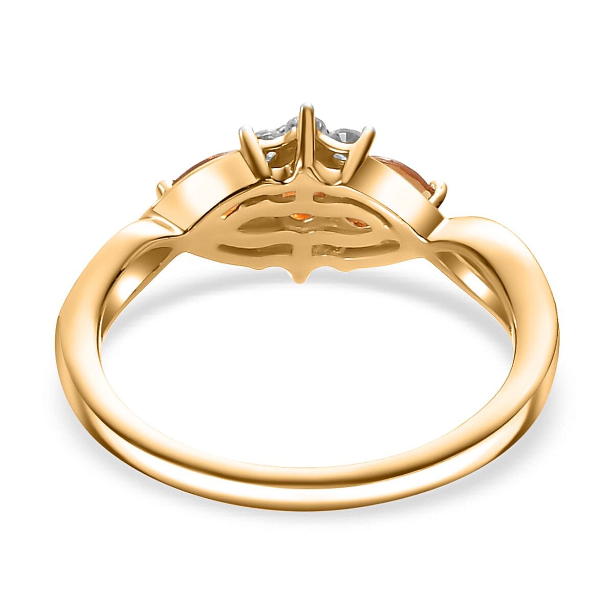 Fire Opal & Natural Zircon Ring in 14K Gold Overlay Sterling Silver