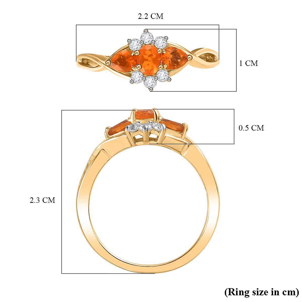 Fire Opal & Natural Zircon Ring in 14K Gold Overlay Sterling Silver
