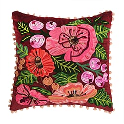 Cotton Floral Cushion Cover (Size 45x1 cm) - Grey & Multicolor