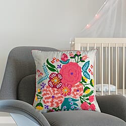 Cotton Floral Cushion Cover (Size 45x1 cm) - Grey & Multicolor