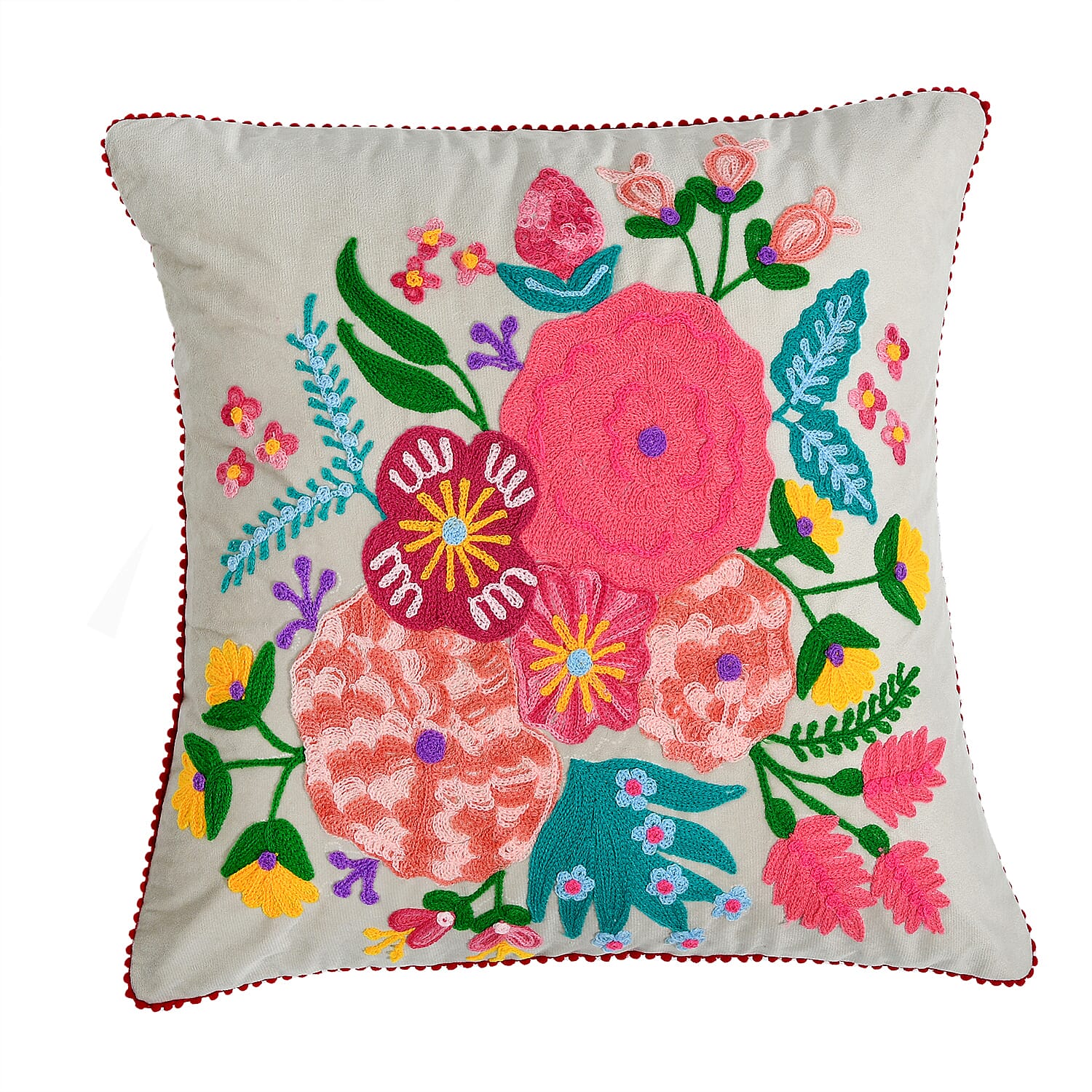 Cotton Floral Cushion Cover (Size 45x1 cm) - Grey & Multicolor