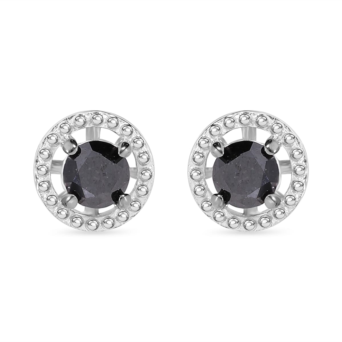 UNMISSABLE DEAL - Black Diamond Stud Earrings in Platinum Overlay Sterling Silver