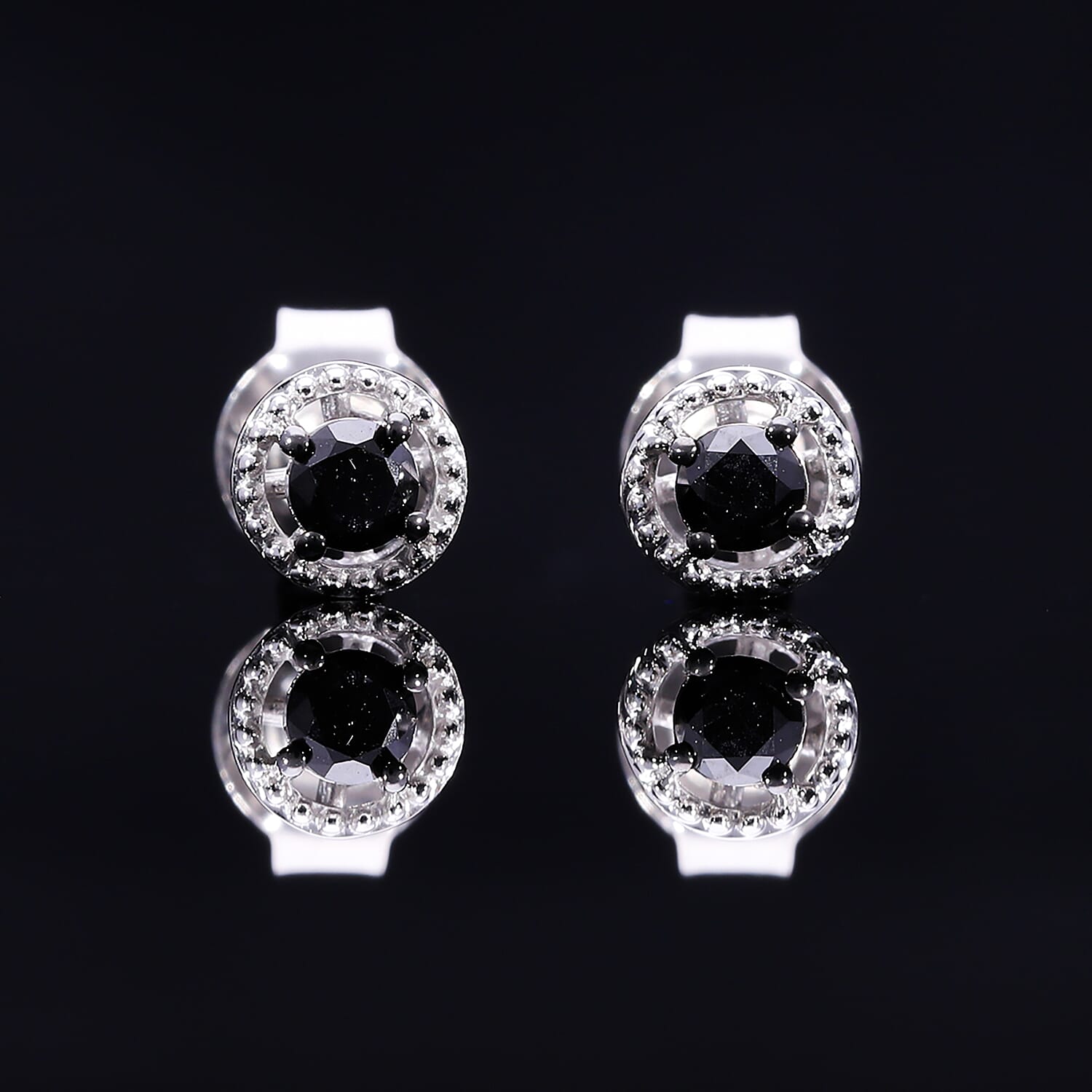 UNMISSABLE DEAL - Black Diamond Stud Earrings in Platinum Overlay Sterling Silver