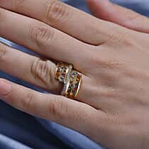 Rainbow Sapphire and Natural Zircon Bypass Ring in 18K Yellow Gold Vermeil Plated Sterling Silver 2.78 Ct