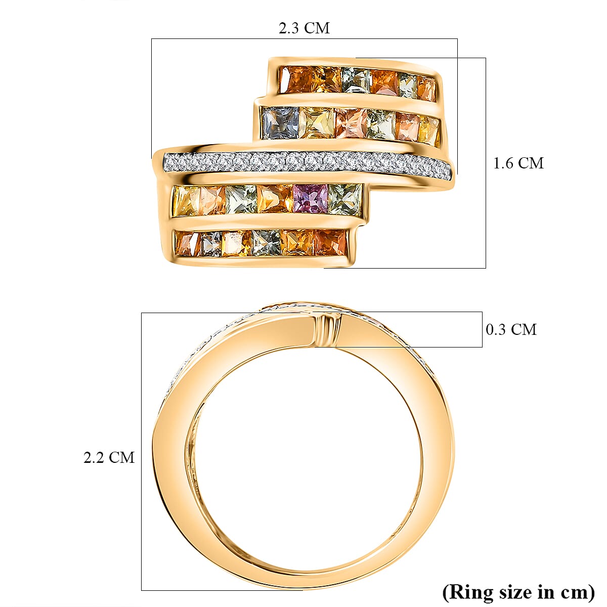 Multi Sapphire & Natural Zircon Bypass Ring in 18K Vermeil Yellow Gold Plated Sterling Silver 2.75 Ct Multi Sapphire & Natural Zircon Bypass Ring in 18K Vermeil Yellow Gold Plated Sterling Silver 2.75 Ct