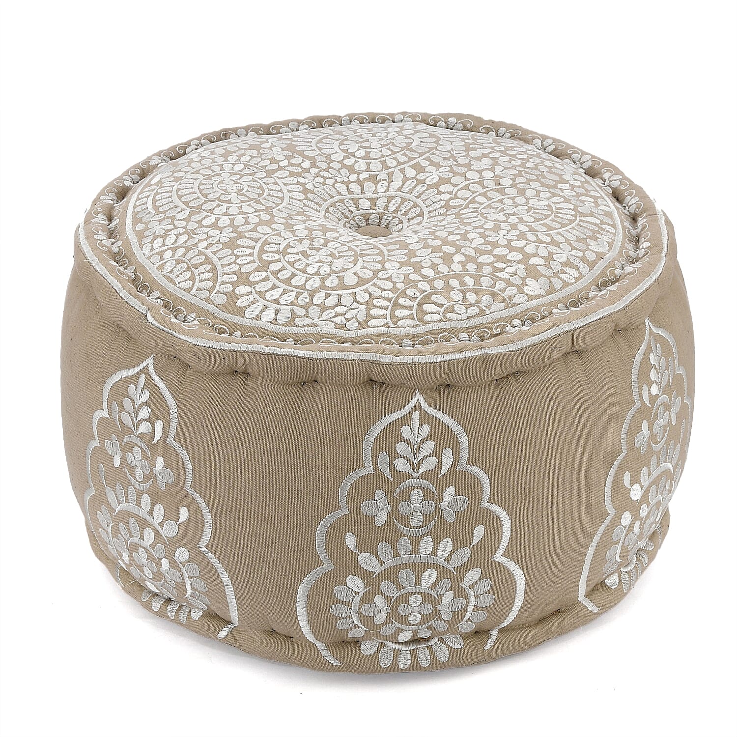 Cotton Ottoman With Embroidery (Size 40x25 cm) - White