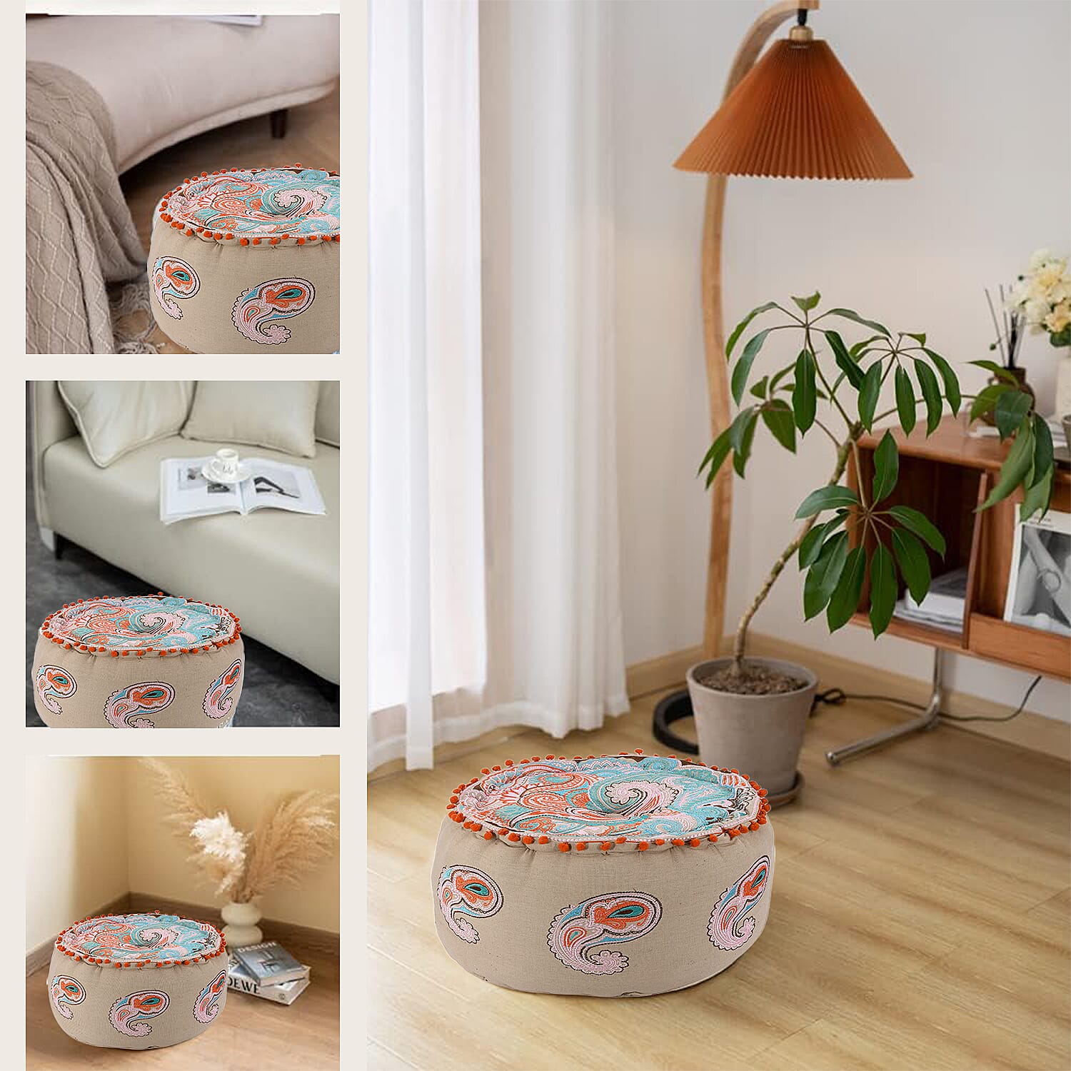 Cotton Ottoman with Embroidery (Size 40x25 cm) - Multi Colour