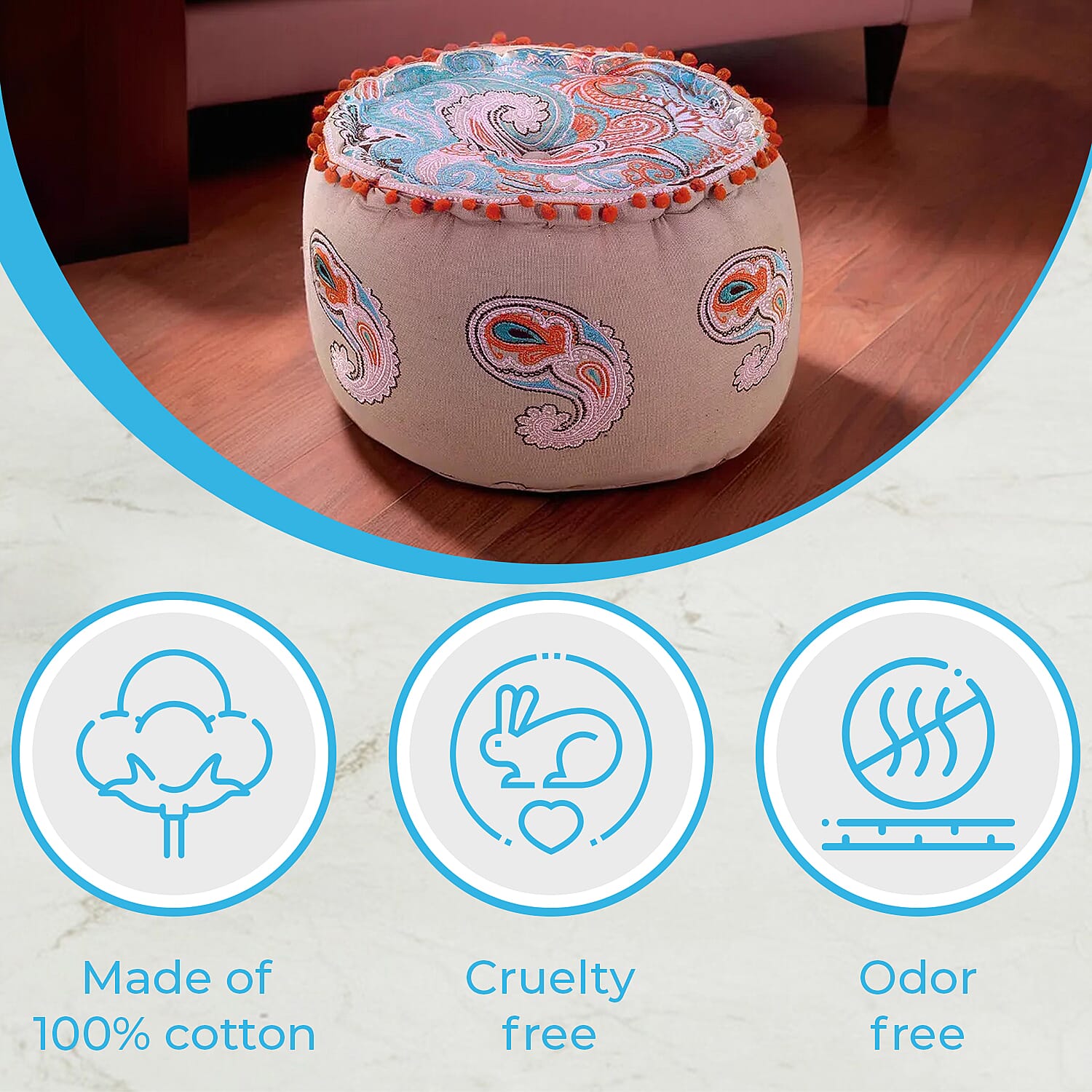 Cotton Ottoman with Embroidery (Size 40x25 cm) - Multi Colour