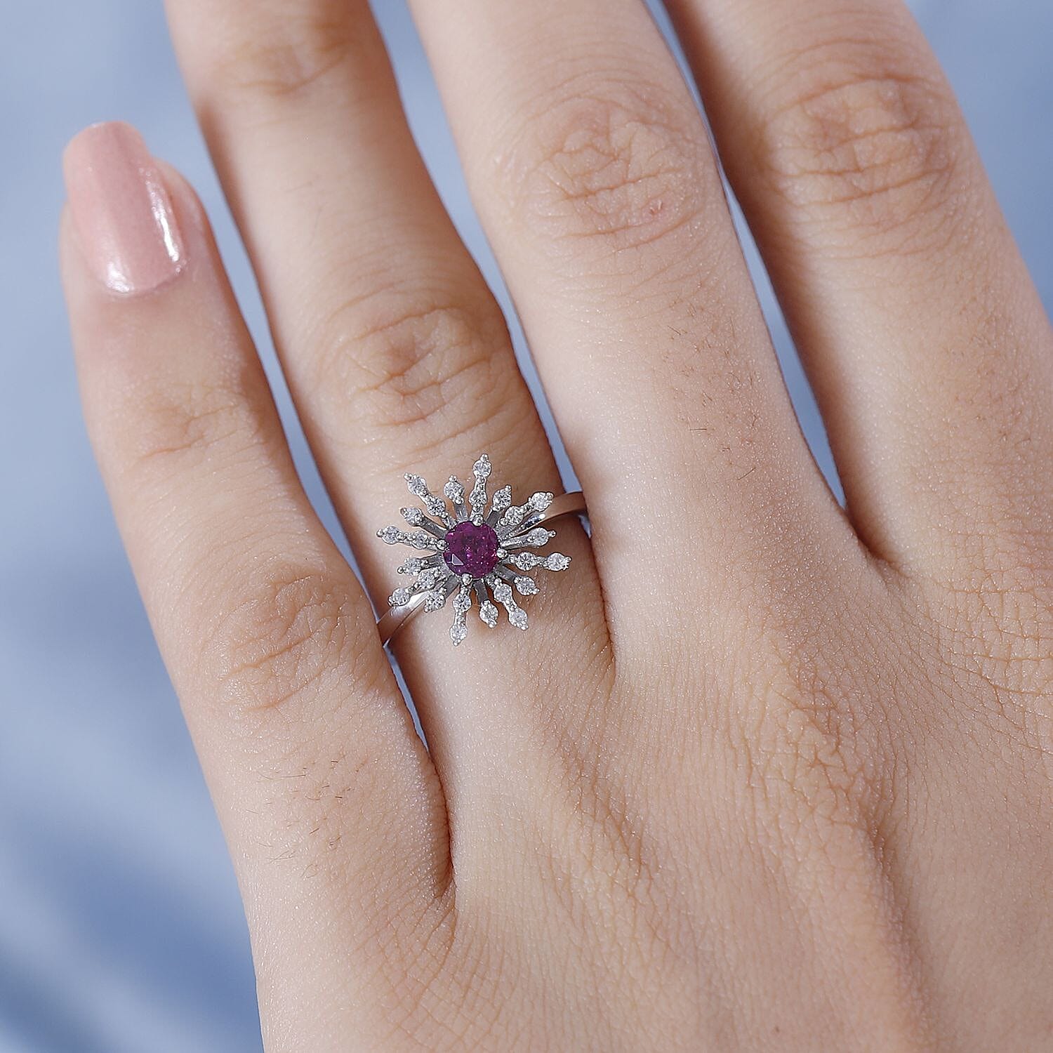 Tony Diniz Collection - Natural Ember Garnet, Natural White Zircon  Fancy Ring in Rhodium Overlay Sterling Silver