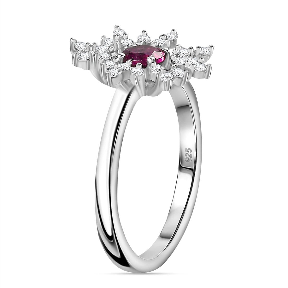 Tony Diniz Collection - Natural Ember Garnet, Natural White Zircon  Fancy Ring in Rhodium Overlay Sterling Silver
