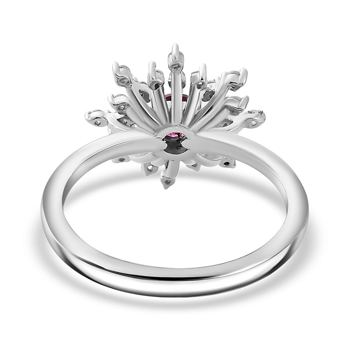 Tony Diniz Collection - Natural Ember Garnet, Natural White Zircon  Fancy Ring in Rhodium Overlay Sterling Silver