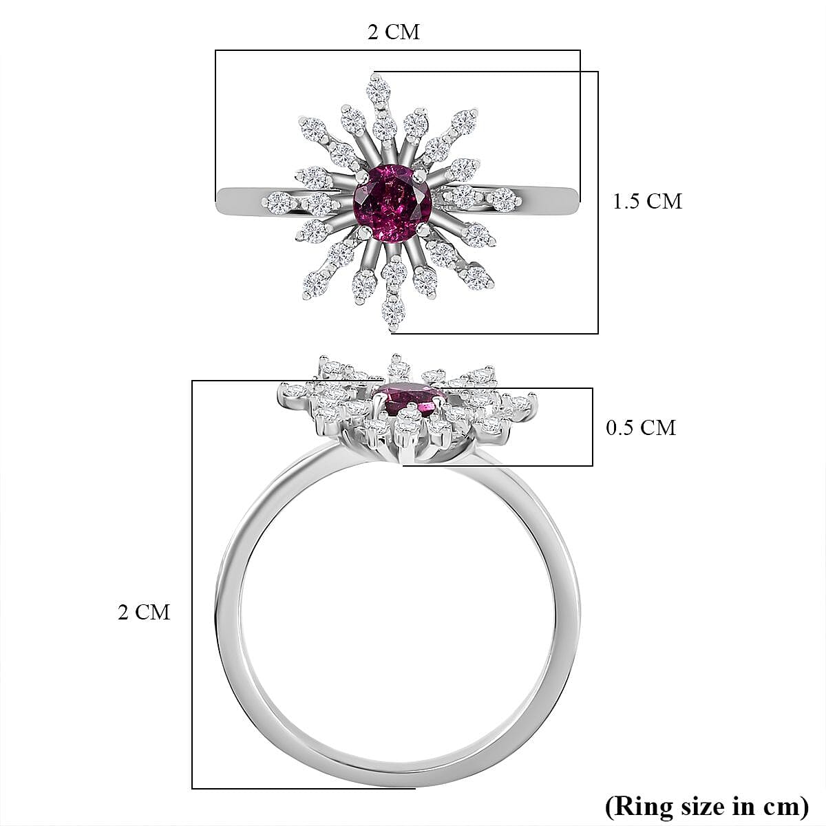 Tony Diniz Collection - Natural Ember Garnet, Natural White Zircon  Fancy Ring in Rhodium Overlay Sterling Silver
