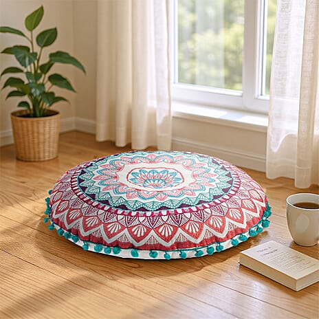 Cotton Cushion with Embroidery - Pom Pom (Size 40x10 cm) - Multi