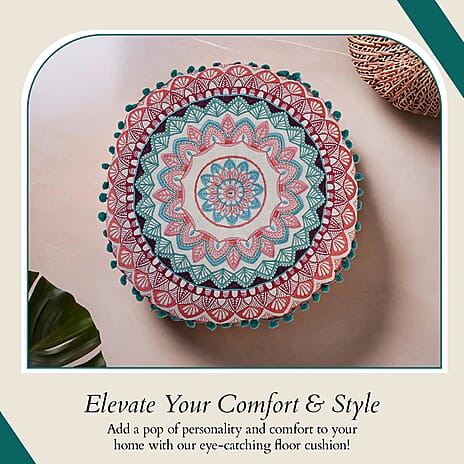 Cotton Cushion with Embroidery - Pom Pom (Size 40x10 cm) - Multi