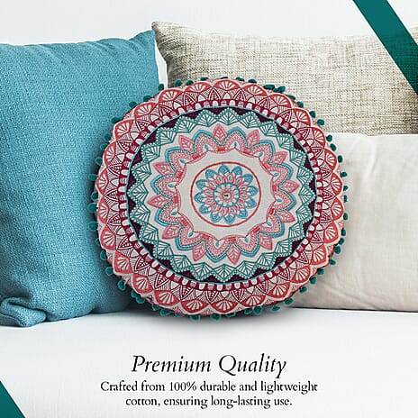 Cotton Cushion with Embroidery - Pom Pom (Size 40x10 cm) - Multi