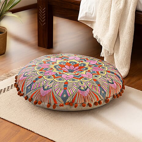 MASSIVE SALE OFFER - Cotton Cushion with Embroidery - Pom Pom (Size 40x10 cm) - Multi