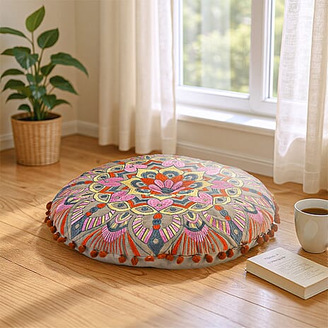 MASSIVE SALE OFFER - Cotton Cushion with Embroidery - Pom Pom (Size 40x10 cm) - Multi