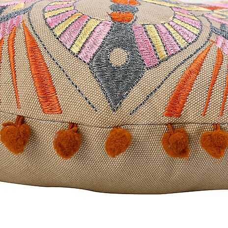 MASSIVE SALE OFFER - Cotton Cushion with Embroidery - Pom Pom (Size 40x10 cm) - Multi