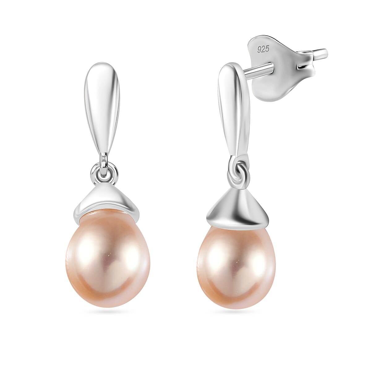 Pink Fresh Water Pearl Drop Earrings in Sterling Silver