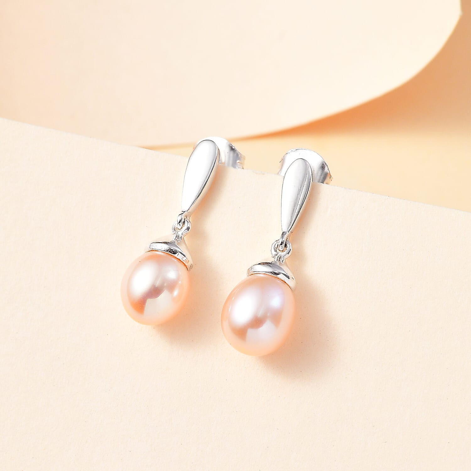 Pink Fresh Water Pearl Drop Earrings in Sterling Silver