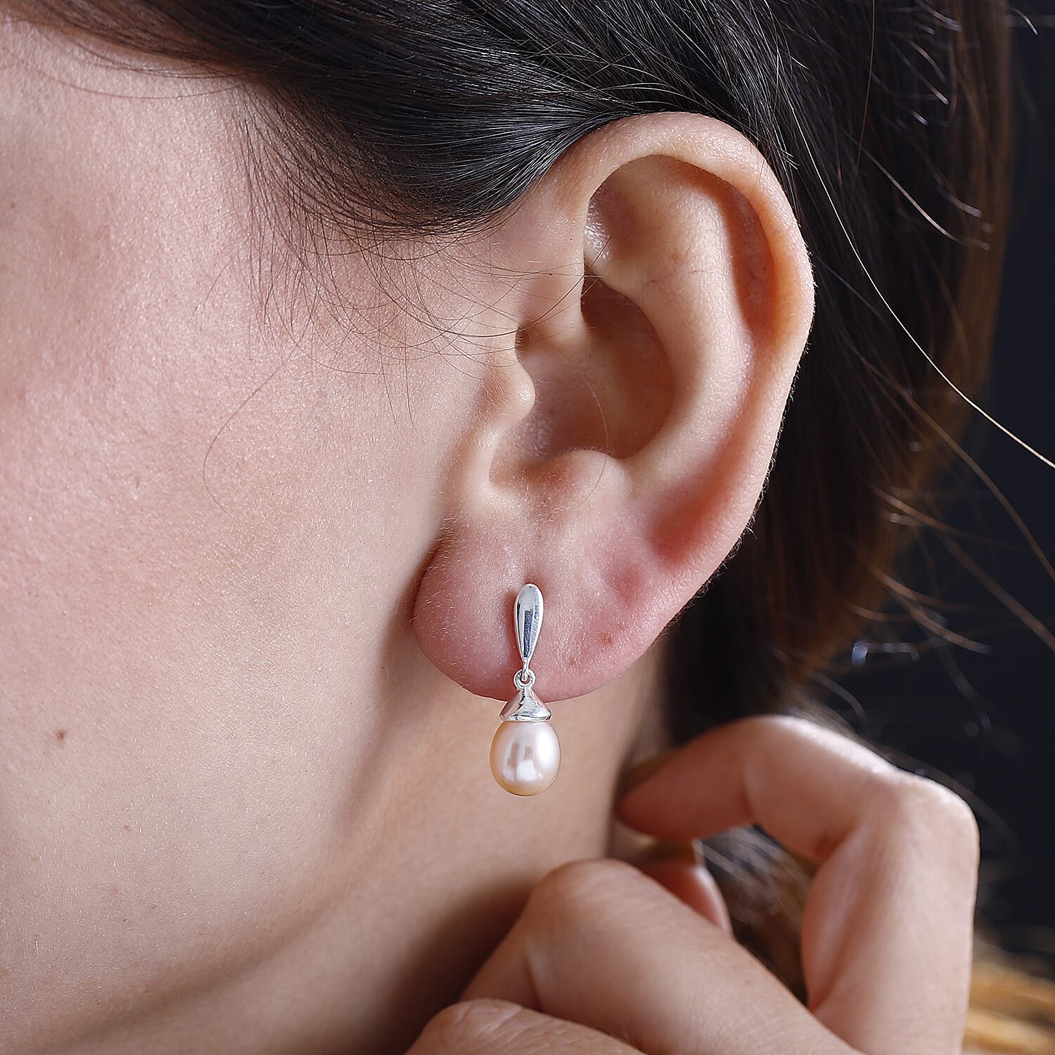 Pink Fresh Water Pearl Drop Earrings in Sterling Silver