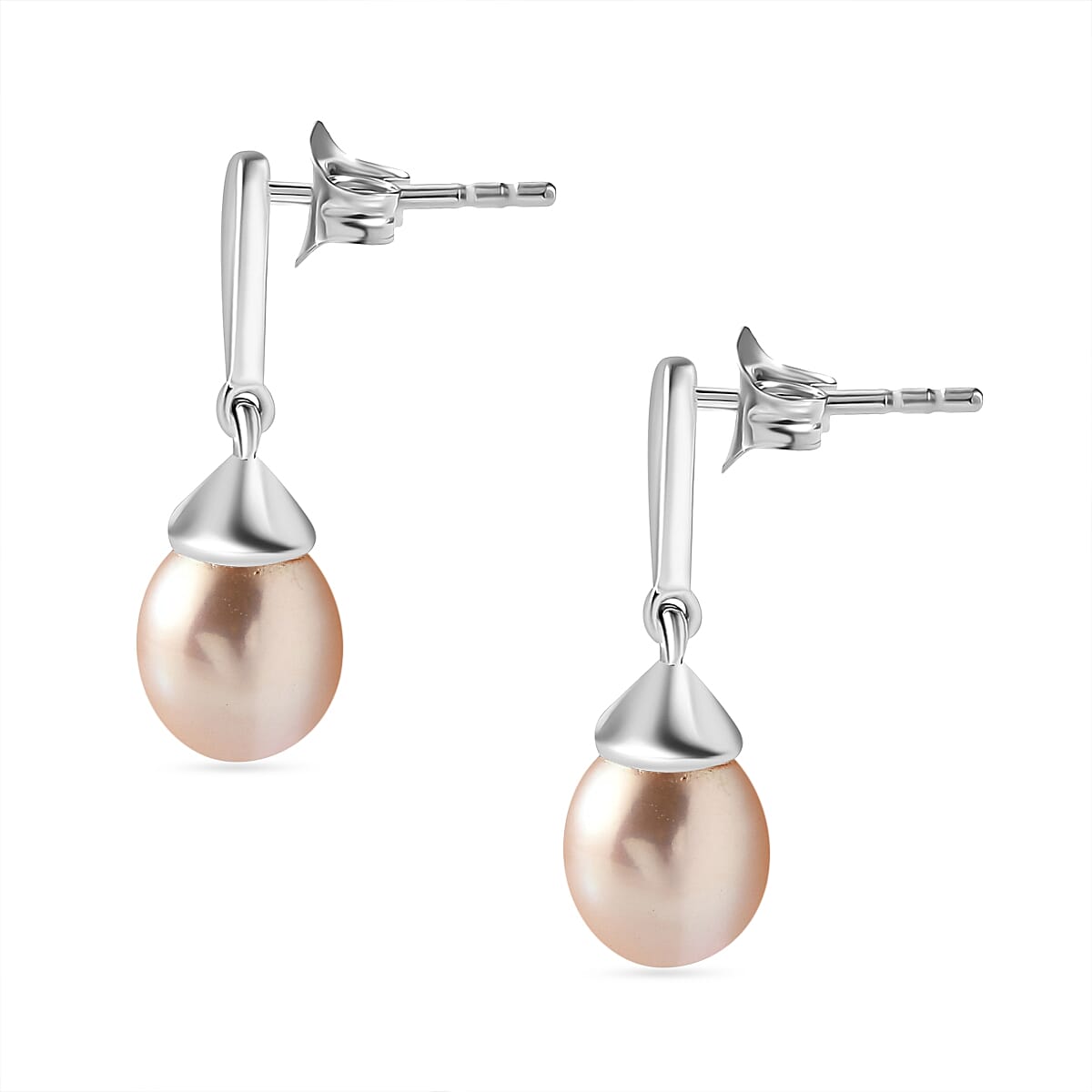 Pink Fresh Water Pearl Drop Earrings in Sterling Silver