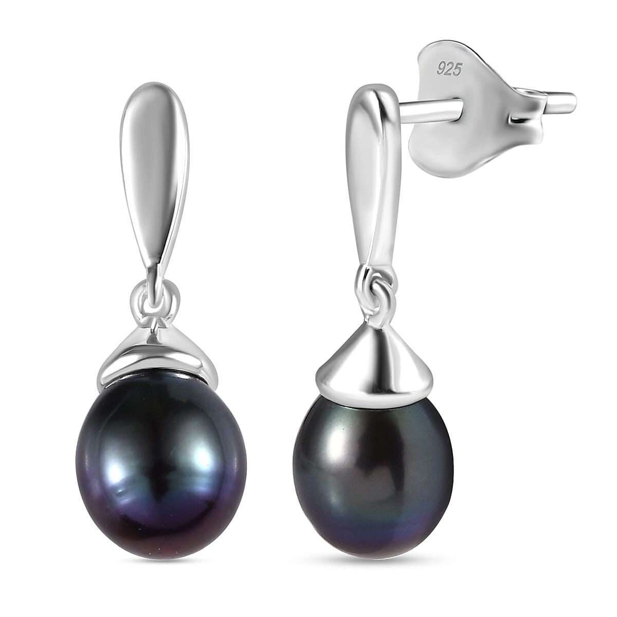 Fresh Water Peacock Pearl Drop Earrings in Sterling Silver